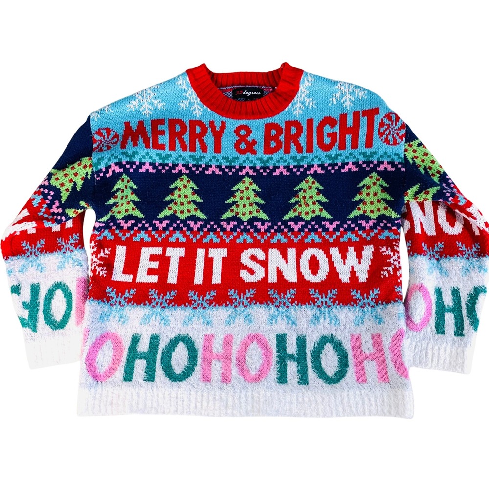 Christmas Sweater Women's Small Oversized Merry & Bright Knit 22W x 24L